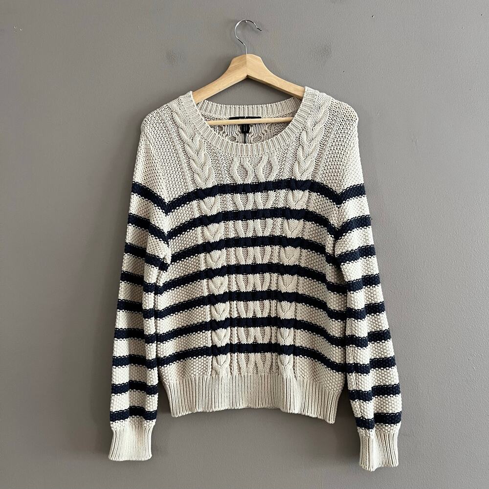Weekend Max Mara Stripe Cable Knit Sweater Ultramarine Beige Navy Large NWT